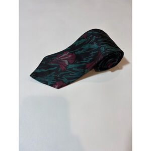 Pierre Balmain Paris Silk Tie Abstract Floral Black Green Red Italy